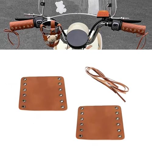 2 PCS Motorcycle Handlebar Grips, 4.5" x 4.4" PU Leather Handle Protectors, Motorcycle Adjustable Strap Anti-Slip Handle Gloves, Universal for Most Motorcycles Bikes and More (Brown)