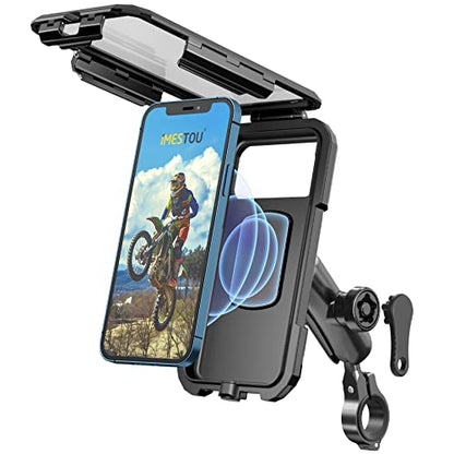 iMESTOU Waterproof Motorcycle Phone Mount IP67 with Wireless Qi/USB C 3.0 Charger, Anti-Theft Handlebar 1" Ball Phone Holder with Aluminum Mounting Base 720° Rotation for 3.5"-6.1" Smartphones(S) - size: S(For 3.5"-6.1" Phones)