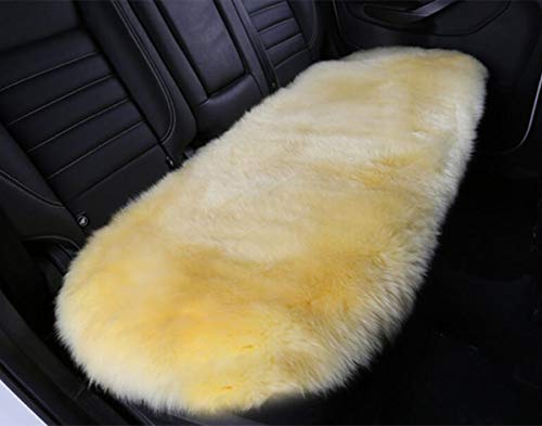 Sheepskin Car Back Seat Cover Pad 18x53.5 inch Long Wool Seat Cushion Winter Warm Universal Fit Auto, SUV, Truck, Dinner Chair Office Chair Back Beige Yellow - color: Beige Yellow, size: 18x53 Inch (Pack of 1)