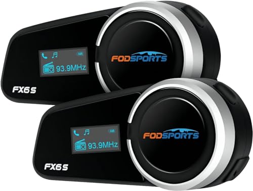 Fodsports FX6S Bluetooth Motorcycle Headset, 6-Way Motorbike Intercom Bluetooth, 1000M Motorcycle Helmet Communication Systems/Voice Dial/Universal Pairing/FM Radio(2 Pack) - size: 2 Pack FX6S