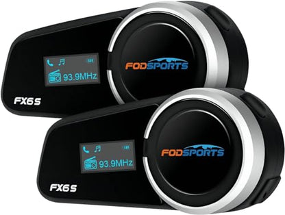 Fodsports FX6S Bluetooth Motorcycle Headset, 6-Way Motorbike Intercom Bluetooth, 1000M Motorcycle Helmet Communication Systems/Voice Dial/Universal Pairing/FM Radio(2 Pack) - size: 2 Pack FX6S