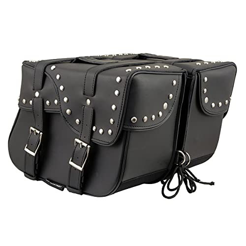 Milwaukee Leather Studded Throw-Over Motorcycle Saddlebags – Synthetic Leather – Universal Fit – Zip-Off - Large - color: SH645ZB-BLACK, size: Large