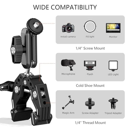 Phone Clamp Mount with 360° Dual Ballhead Anti-Fall 360° Rotating Motorbike Phone Holder AC Clamp Mount for GoPro Hero 13,DJI OSMO Pocket 3,Insta 360 X5 Fits Mountain/Scooter/Dirt - color: Black