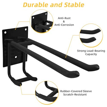 6 Pack Garage Hooks Heavy Duty Steel Garage Storage Hooks Two-Tire Wall Hooks for Organizing Tools Ladders Tires Bikes Garden