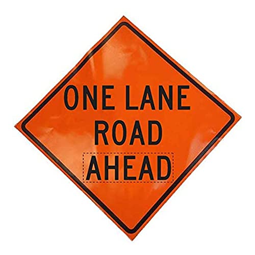 36" Non Reflective Fluorescent Vinyl Orange Roll-Up Warning Sign. Legend: ONE LANE ROAD AHEAD W20-4A