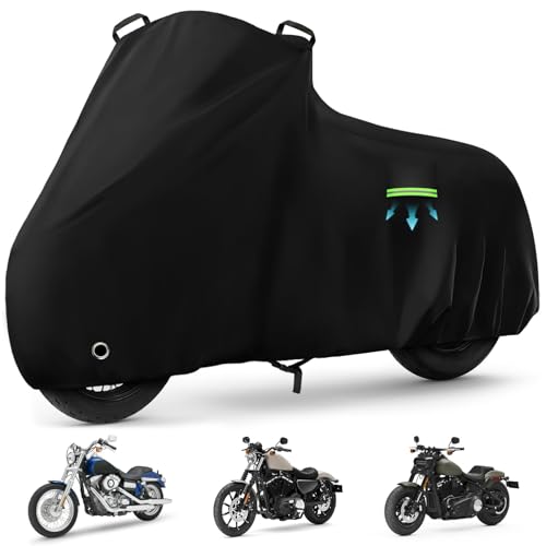 Motorcycle Cover Waterproof for Cruiser Models/Softail Standard/Iron 883/Heritage Classic 114/Fat Boy 114, All Weather Sun Rain Outdoor Protection Motorbike Cover with Soft Cotton Lining & Storage Bag - size: Cruiser Models