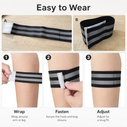 2 PCS Ultra-Reflective Arm Bands Leg Straps for Cycling Adjustable Elastic Safety Wristband for Running Jogging Motorcycle Night Visibility Gear Unisex Black