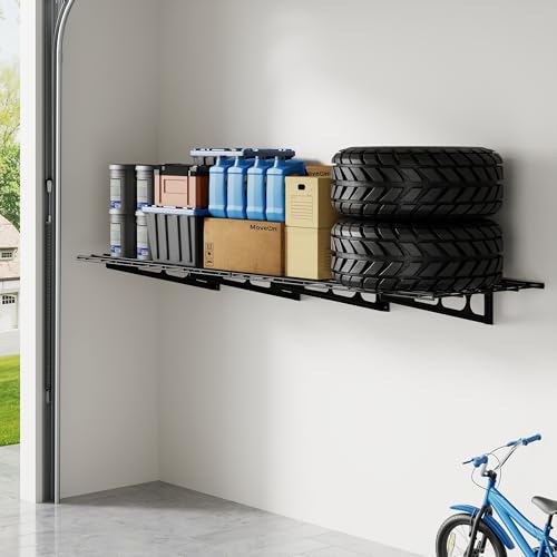 FLEXIMOUNTS 2x6ft Garage Shelving Wall-Mounted, 1-Pack Heavy-Duty Wall Shelving, Holds Up to 400 lbs, Garage Storage Rack for Organization & Storage Bins, Black, Classic Series - color: Black, size: 1 pack-2x6 ft