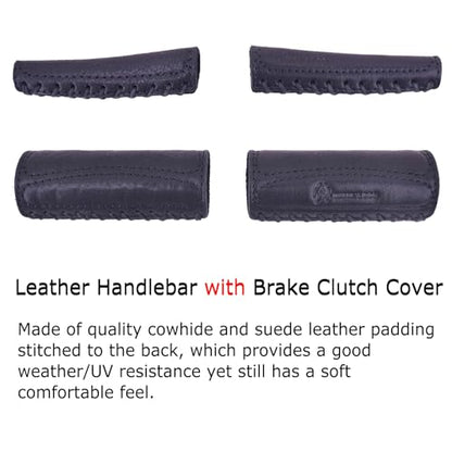 Leather Motorcycle Handlebar Grip Covers, No Fringe Brake Clutch Covers for HD Motorcycles - color: Black: Handlebar + Lever Cover