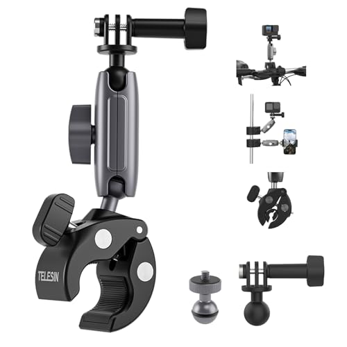 TELESIN° 360 Metal Clamp Mount Dirt Bike Motorcycle Roll Bar Tube Handlebar Mounts Accessories for GoPro 13 12 11 10 9 8 7 Insta360 X3 X4 X5 Go3 Ace Pro 2 DJI Action 4 Osmo Pocket 3 Camera Accessory - color: Metal Single Ball