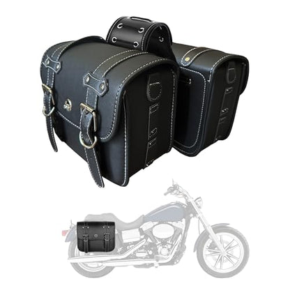 Motorcycle Saddlebags, Scooter Powersports Faux Leather Saddle Bags, Softail Universal Throw Over Sportster Saddlebags for Motorcycles Side Bag Small (10.24 x 4.72 x 8.66 inches) | fit Softail, Scooter Powersports & Cruisers, Faux Leather Throw Over Saddl