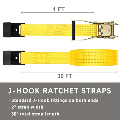 4Pack 2in 30ft Ratchet Strap Flat Hook Yellow Heavy Duty Flatbed Straps for Trailer Tie Down Straps Box Truck Accessories Cargo Loading 10000lbs Breaking Load - color: Yellow
