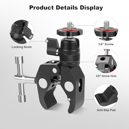 Super Clamp Camera Mount with 360° Mini Ball Head, Aluminum Desk Tube Crab Clamp for Monitor/Light/Mic, Bike/Motorcycle Handlebar Mount for Go Pro/Insta360/DJI Action Camera (SY012)