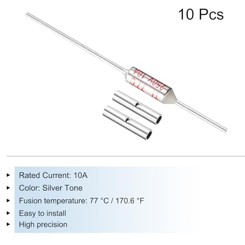 MECCANIXITY 10 Pcs Metal Temperature Thermal Fuse SF77 77C 170.6F 10A 250V Cutoff Thermal Fuse with 20 Pcs BN1.25 Bare Terminal Butt Connector - style: SF77