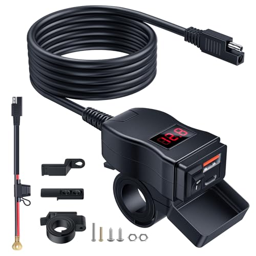 EXTRACTME Motorcycle USB Charger, Dual USB Type C PD & Quick Charge 3.0 Motorcycle Phone Charger with Voltmeter & ON/Off Switch, Waterproof Motorcycle Accessories for All Phone, Tablet, GPS - color: Red Voltmeter(USB-C & USB-A)