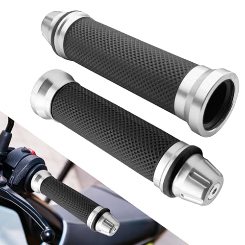 2PCS Motorcycle Handlebar Grips, 7/8 Inch Motorcycle Handlebar Cover, Aluminum Alloy Grip Protection Cover, Motorcycle Modification Accessories Compatible with Honda Yamaha Suzuki (Silver) - color: Silver