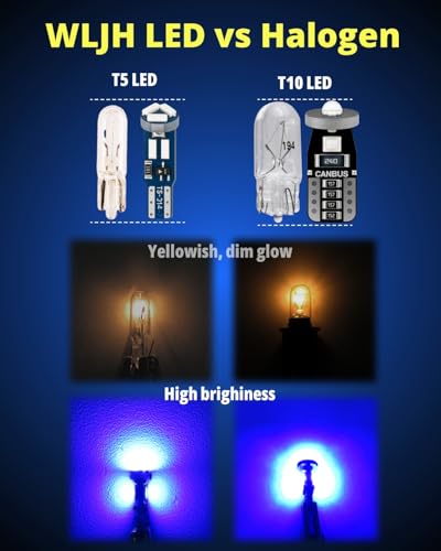 WLJH 40 Pack T10 & T5 LED Bulbs With Sockets, 194/168/W5W/2721/74, Non-Polarity, Dimmable, for Interior Dash Gauge, Dome, Map, Vanity Mirror, Glove Box,Trunk,License Plate Lights, 300 LM Blue - color: Blue