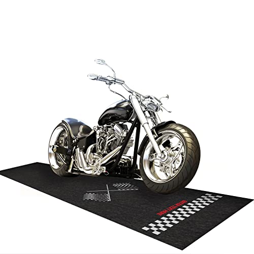 PIG Personalized Motorcycle Mat | Ultra Thin | Checkered Flags Moto Racing | Portrait | 3' x 10' Custom Text Motorcycle Parking Mat | PM50670POR-3X10T-BK