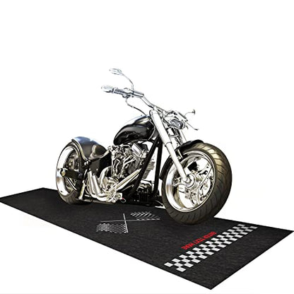 PIG Personalized Motorcycle Mat | Ultra Thin | Checkered Flags Moto Racing | Portrait | 3' x 10' Custom Text Motorcycle Parking Mat | PM50670POR-3X10T-BK