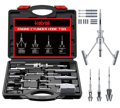 Kolvoii Cylinder Hone Tool Set with Tool Box, Adjustable Engine Cylinder Honing Tool for Sizes 3/4" to 7" Cylinders, 1-1/8", 3" and 4" Diameters with Extra 11 Piece Replacement Honing Stones 220 Grit - color: Black
