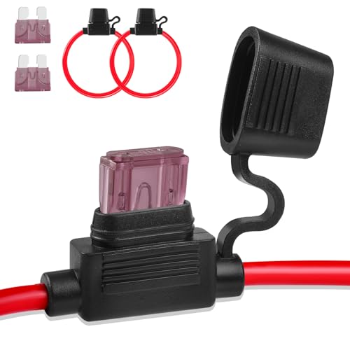 Inline Fuse Holder 12V 2 Pack, Extended Version 10 AWG Waterproof Fuse Holder 13.8 Inch, in Line Fuses Holders 12V with 2 Pcs Standard Car Fuses 40A Blade Holders for Automotive, Marine by XIOGZAXI - size: 10 AWG / 13.8 INCH
