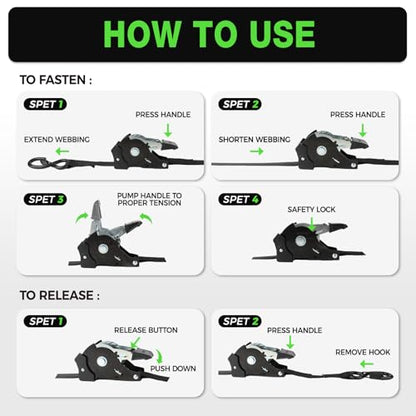 Retractable Ratchet Straps with Soft Loops(4 Pack)-(1,500lb Break Strength) -1 Inch x 12 Feet Heavy Duty Auto Self Retracting Tie Down Strap for Truck, Cargo Trailer, Motorcycle, Rad & More - color: Green Retractable