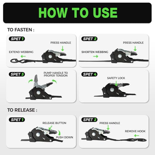 Retractable Ratchet Straps with Soft Loops(4 Pack)-(1,500lb Break Strength) -1 Inch x 12 Feet Heavy Duty Auto Self Retracting Tie Down Strap for Truck, Cargo Trailer, Motorcycle, Rad & More - color: Green Retractable