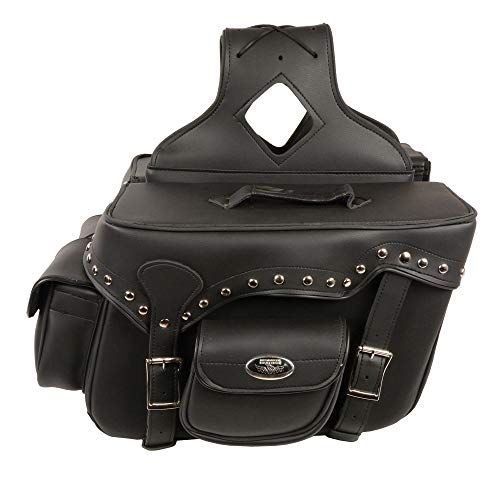 Milwaukee Performance Double Strap Black Pvc Throw Over Motorcycle Saddlebags (Studded)