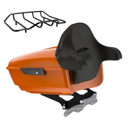 US Stock Advanblack King Tour Trunk Pack, Black Mount Bracket & Top Luggage Rack Fit for 2009-Later Harley Touring, Road Glide, Street Glide Special, Road King, Electra Glide - color: Baja Orange
