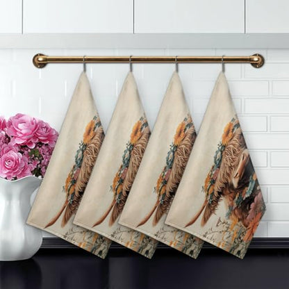 Highland Cattle Kitchen Towels Set of 2 Highland Cow Sunflower Dish Towels Bar Absorbent Cleaning Tea Towel for Home Dining Restaurants - color: Brown Beige