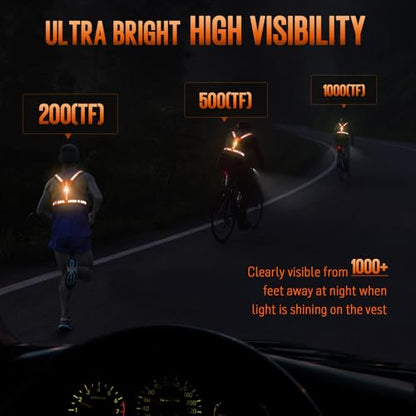 LED Rechargeable Reflective Vest with 11hrs Runtime, Light Up Safety Gear for Night Running Walking Cycling, USB Rechargeable - color: Orange