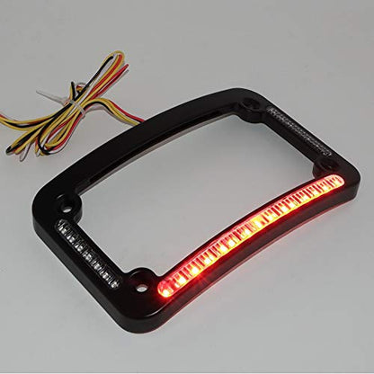 HTTMT- Dual LED Curved Motorcycle License Plate Frame w/Turn-Signal,Brake Light - Black Finish Universal Compatible with Any Motorcycle [P/N: MT294-007-BK] - color: Black