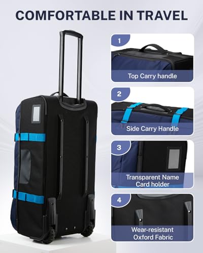Gonex Rolling Duffle Bag with Wheels, Water-repellent 90L Nylon Large Wheeled Travel Duffel Luggage with TSA Lock & Telescopic Handle 30 inch, Dark Blue - color: Dark Blue, size: 30 inch