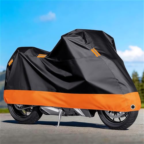 Motorcycle Cover Waterproof Outdoor, 210D Oxford All-Weather Rain Dust Protection with Lock Holes & Sealed Seams