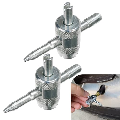 2 PCS 4-Way Valve Stem Removal Tool, 4-in-1 Tire Valve Core Removal Tool, Tire Valve Stem Steel Tool Puller, Universal for Most Cars, Bicycle Bike, Motorcycles (Silver)