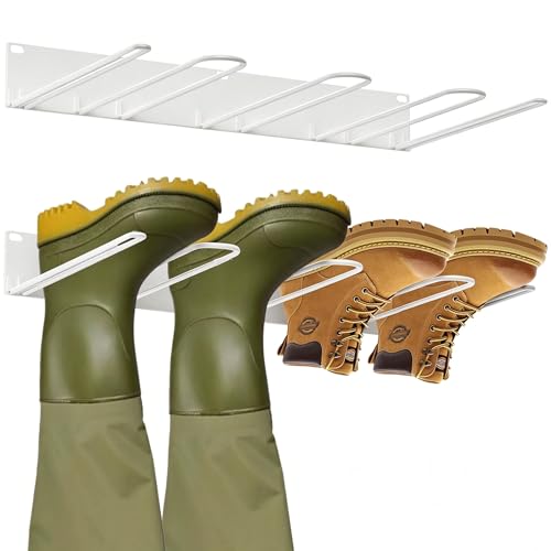 Boot Rack: Boot Hangers Wall Mount Holds 4 Pairs - Metal Wader Hangers Boots Storage Organizer Tall Boots Holder for Cowboy Garage Storage Closet Entryway Outdoor Drying, White - color: White