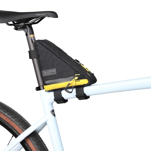 Rhinowalk Bike Frame Triangle Bag, Waterproof Compact Storage Bag with YKK Zippers, Multi-Pocket Design, Doesn’t Rub Legs – 0.9L, Black+Yellow - color: Black+Yellow, 0.9L