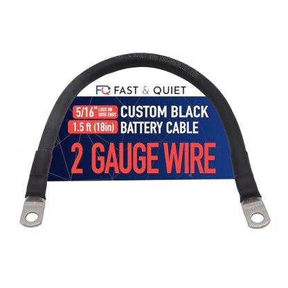 2 AWG Battery Cable with Battery Terminals, Pure Copper Wire, Automotive, Solar Power Inverter, Welding, Golf Cart, Lawn Mower, Motorcycle (Black Wire, 1.5 FT (18 in), 5/16" Lugs on Both Ends, 1pc) - color: Black, size: 1.5 FT 5/16" Lugs