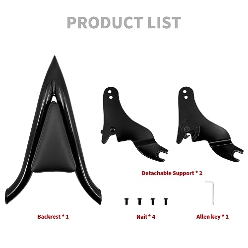 09-25 Sissy Bar Backrest, Detachable Passenger Backetst Sissy Bar Fit for Harley Touring Street Glide Road Glide Road King Electra Glide 2009-2025 Black - color: Black, size: 16"- Detachable Split