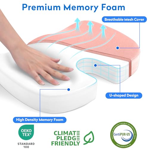 CushZone Seat Cushion, Office Chair Cushions, Car Seat Cushion, Non-Slip Sciatica & Back Coccyx Tailbone Pain Relief Chair Pad, Memory Foam (Large,Pink) - color: Pink, size: X-Large