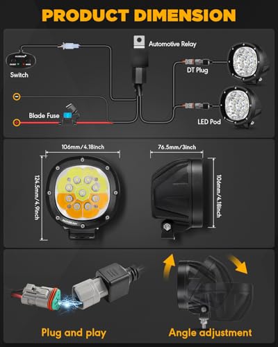 Auxbeam 4 Inch Round Offroad Light, 90W LED Amber White Spot Strobe Light Pods with 6 Modes, Dual Color Flashing Driving Fog Lights Bar Plug & Play for Truck, Pickup, SUV, ATV, UTV, 4x4, Jeep - color: P4 Series-6 Modes Spot Beam