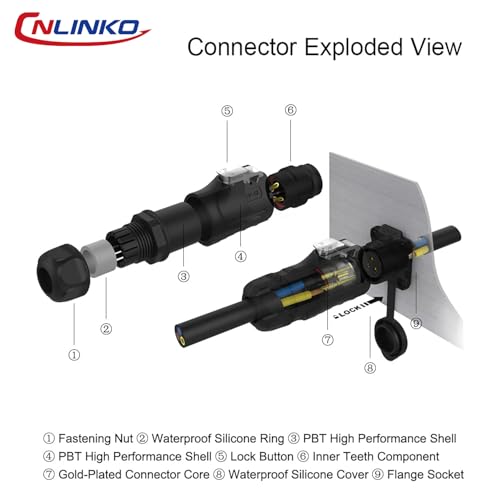 CNLINKO M12 Waterproof Connector 3 Pin PBT Plastic DC 12V Cable Panel Mount for AV System (3 Pin) - size: 3-Pin, style: Plug without Cable