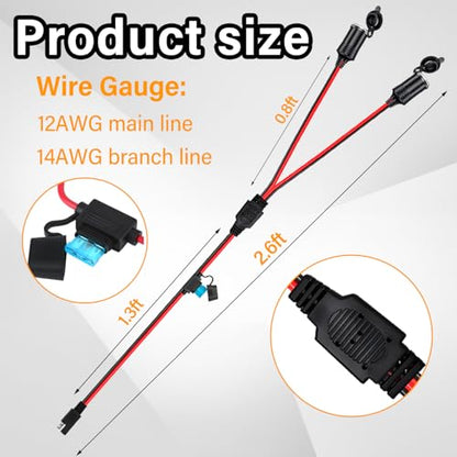12AWG SAE to Cigarette Lighter Adapter Lighter Socket,12V-24V Heavy Duty Extension Cable with 15A Fuse,Used for Universal SAE Quick Connect Battery Charger and Accessories(2.6FT) - size: 2.6 Feet