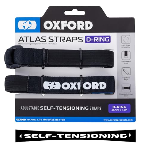 Atlas D-Ring (Pair), 26mm x 1.2m, Black. Motorcycle Adjustable Luggage Strap