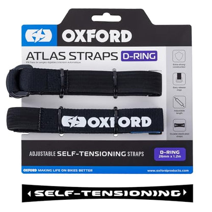 Atlas D-Ring (Pair), 26mm x 1.2m, Black. Motorcycle Adjustable Luggage Strap