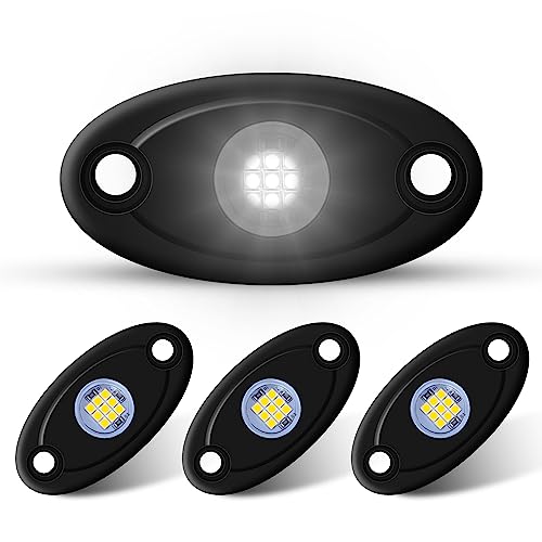 4Pods LED Rock Lights White LED Neon Underglow Light for Car Truck ATV UTV SUV Boat Underbody Glow Trail Rig Lamp Waterproof (White) - color: White