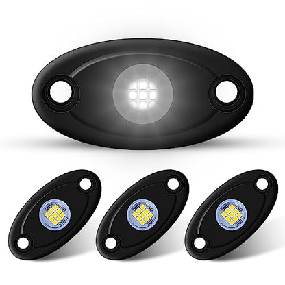 4Pods LED Rock Lights White LED Neon Underglow Light for Car Truck ATV UTV SUV Boat Underbody Glow Trail Rig Lamp Waterproof (White) - color: White