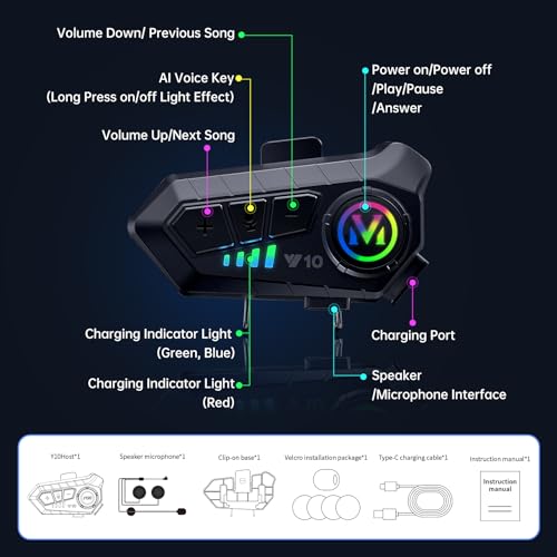 Motorcycle Bluetooth Headset Speaker Skiing Earphone Waterproof Bluetooth Helmet Headset with Noise Cancellation Ultra-Thin Wireless Bluetooth Headphones for All Helmets