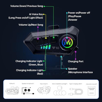 Motorcycle Bluetooth Headset Speaker Skiing Earphone Waterproof Bluetooth Helmet Headset with Noise Cancellation Ultra-Thin Wireless Bluetooth Headphones for All Helmets