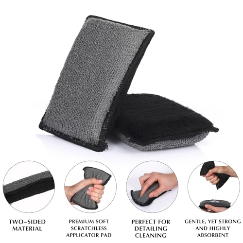 Mudder 8 Pcs Car Interior Scrubbing Sponge 5'' x 3'' Fiber Car Wax Applicator pad Household Cleaning Sponges for Leather Car Seat Couch Cleaning (Gray Black) - color: Gray Black